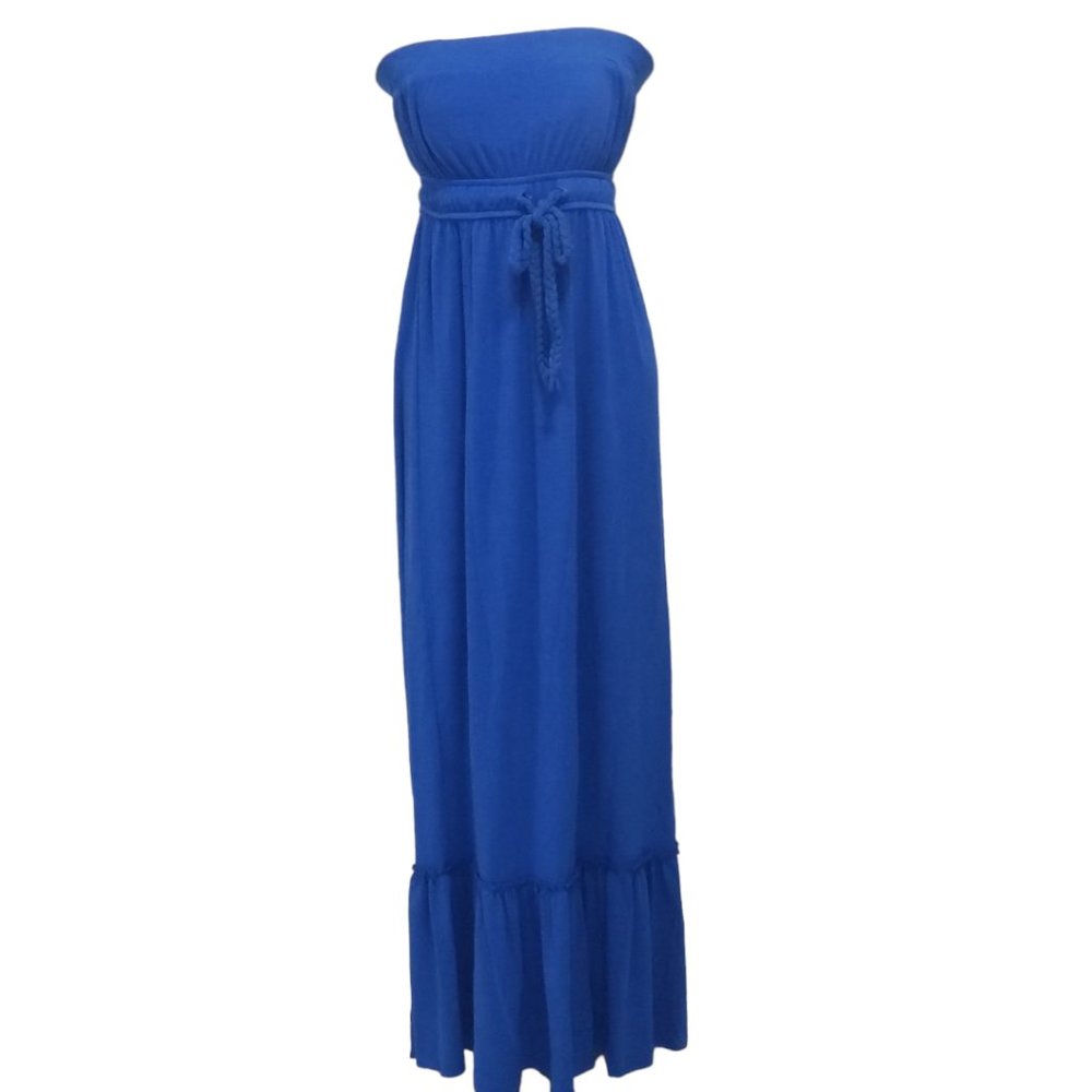 CT525b MKM Designs NWT Strapless Blue Maxi Dress S